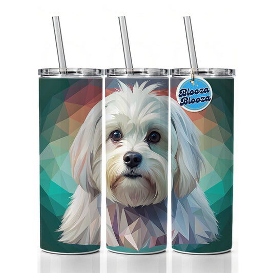 Maltese Dog Contemporary Art Skinny Tumbler 20oz with Straw Insulated Water Bottle Gift