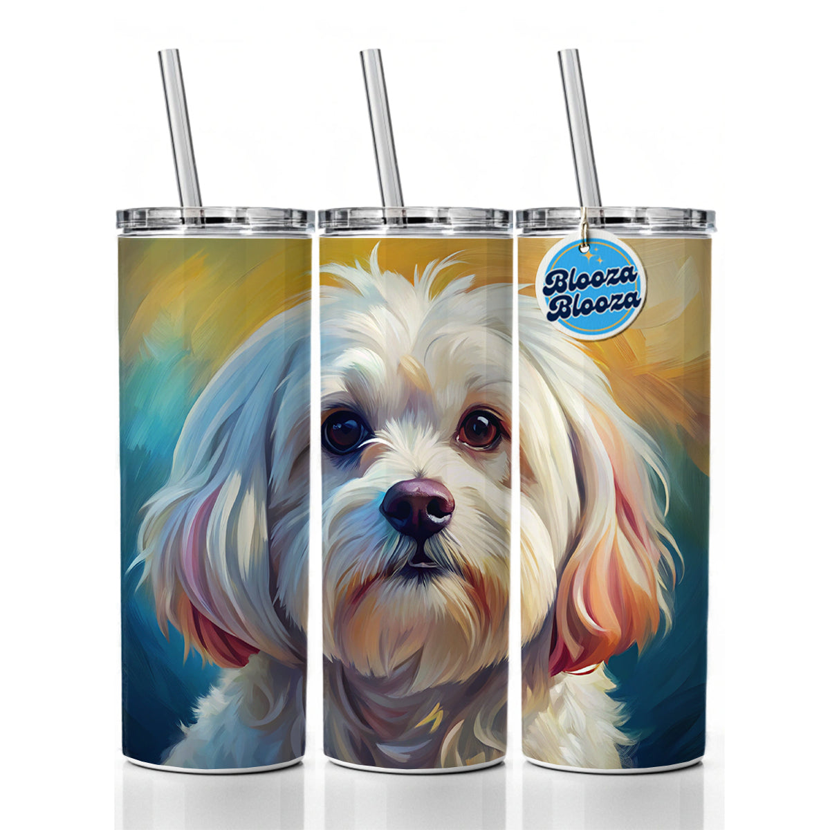 Maltese Dog Expressionism Art Skinny Tumbler 20oz with Straw Insulated Water Bottle Gift