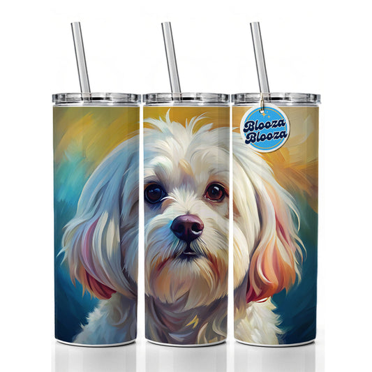 Maltese Dog Expressionism Art Skinny Tumbler 20oz with Straw Insulated Water Bottle Gift