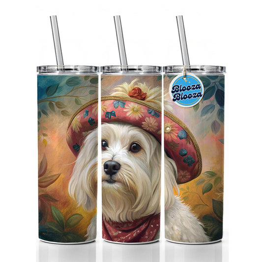 Maltese Dog French Bohemian Art Skinny Tumbler 20oz with Straw Insulated Water Bottle Gift