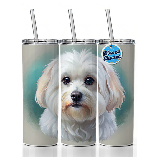 Maltese Dog Illustration Skinny Tumbler 20oz with Straw Insulated Water Bottle Gift