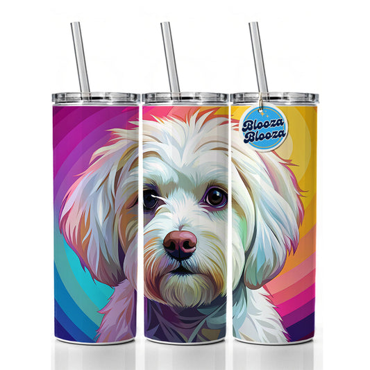 Maltese Dog Pop Art Skinny Tumbler 20oz with Straw Insulated Water Bottle Gift