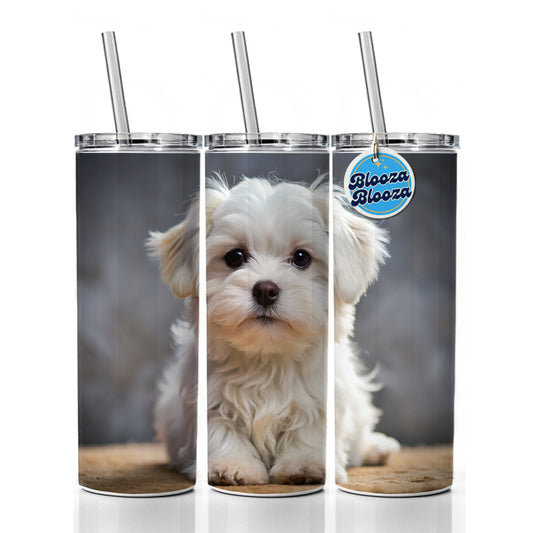 Maltese Dog Puppy Photo Skinny Tumbler 20oz with Straw Insulated Water Bottle Gift