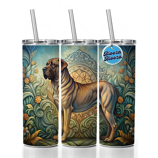 Mastiff Dog Art Nouveau Skinny Tumbler 20oz with Straw Insulated Water Bottle Gift
