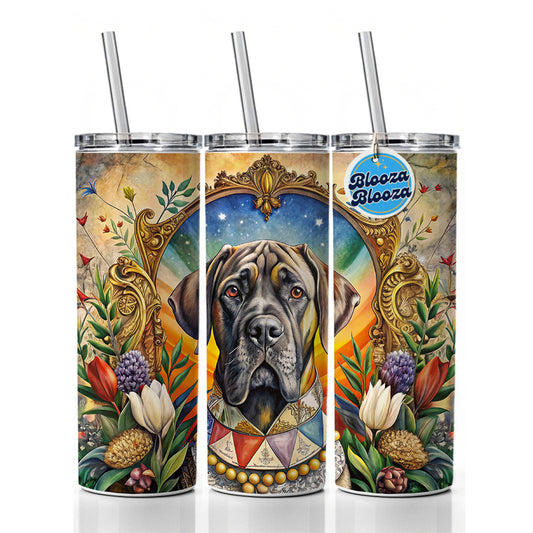 Mastiff Dog French Bohemian Art Skinny Tumbler 20oz with Straw Insulated Water Bottle Gift
