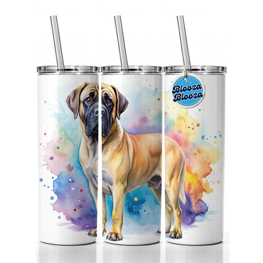 Mastiff Dog Watercolor Style Skinny Tumbler 20oz with Straw Insulated Water Bottle Gift