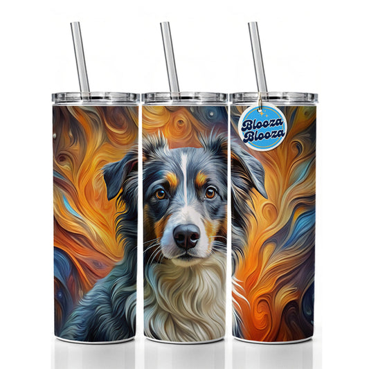 Miniature American Shepherd Dog Abstract Art Skinny Tumbler 20oz with Straw Insulated Water Bottle Gift