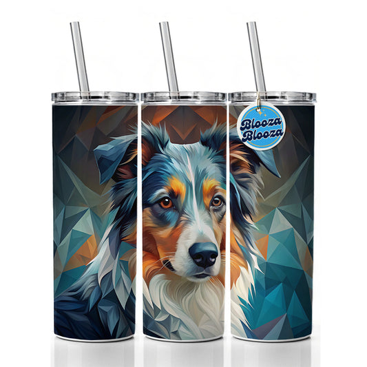 Miniature American Shepherd Dog Abstract Stylized Art Skinny Tumbler 20oz with Straw Insulated Water Bottle Gift