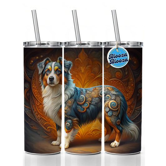 Miniature American Shepherd Dog Art Nouveau Skinny Tumbler 20oz with Straw Insulated Water Bottle Gift