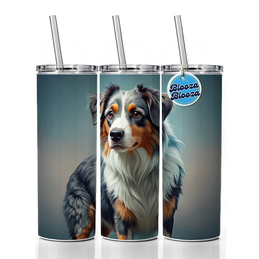 Miniature American Shepherd Dog Contemporary Art Skinny Tumbler 20oz with Straw Insulated Water Bottle Gift