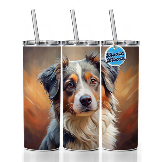 Miniature American Shepherd Dog Expressionism Art Skinny Tumbler 20oz with Straw Insulated Water Bottle Gift