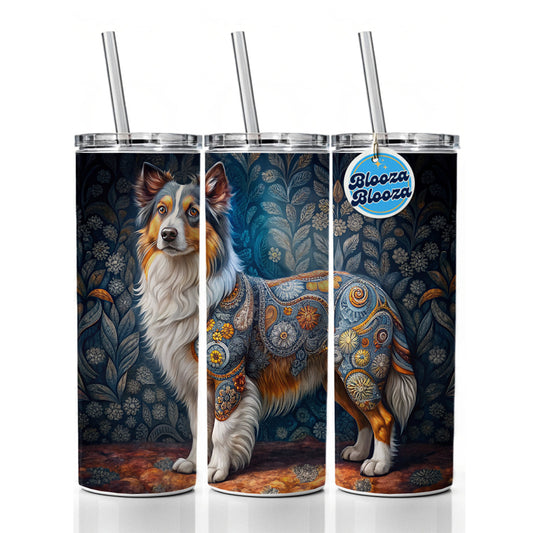 Miniature American Shepherd Dog French Bohemian Art Skinny Tumbler 20oz with Straw Insulated Water Bottle Gift
