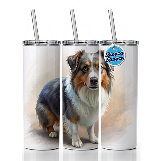Miniature American Shepherd Dog Illustration Skinny Tumbler 20oz with Straw Insulated Water Bottle Gift