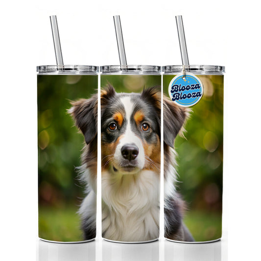Miniature American Shepherd Dog Photo Skinny Tumbler 20oz with Straw Insulated Water Bottle Gift