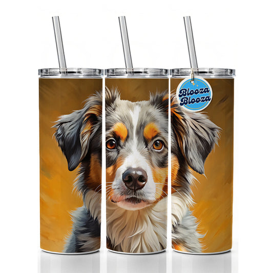Miniature American Shepherd Dog Pop Art Skinny Tumbler 20oz with Straw Insulated Water Bottle Gift