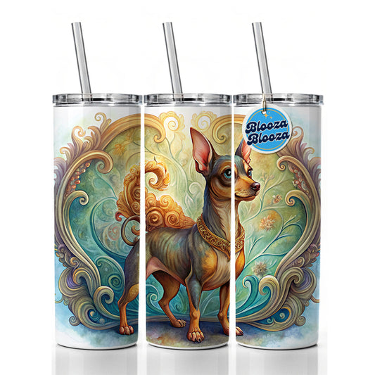 Miniature Pinscher Dog Art Nouveau Skinny Tumbler 20oz with Straw Insulated Water Bottle Gift