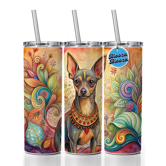 Miniature Pinscher Dog Bohemian Art Skinny Tumbler 20oz with Straw Insulated Water Bottle Gift