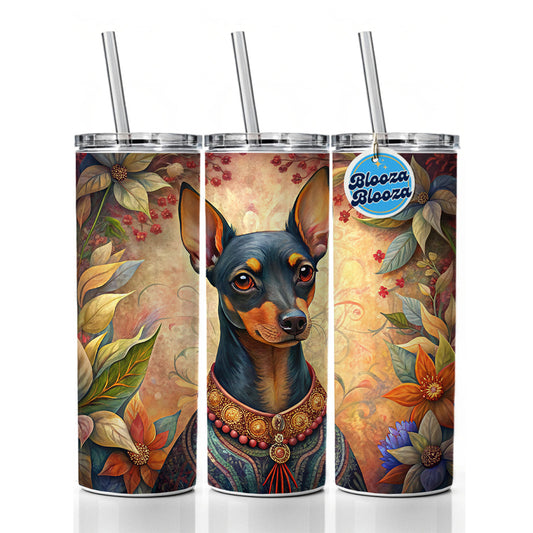 Miniature Pinscher Dog French Bohemian Art Skinny Tumbler 20oz with Straw Insulated Water Bottle Gift