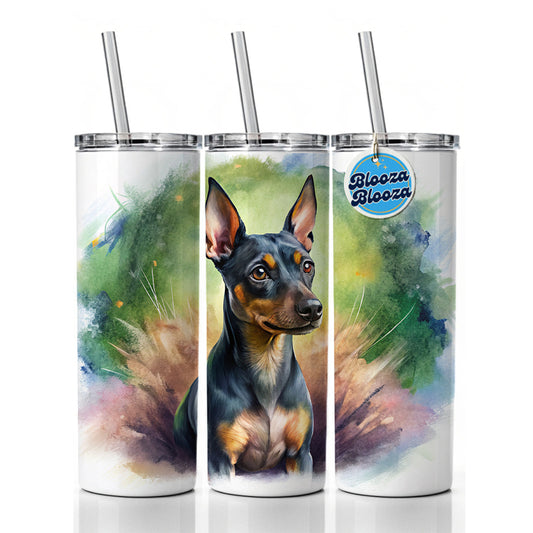 Miniature Pinscher Dog Illustration Skinny Tumbler 20oz with Straw Insulated Water Bottle Gift