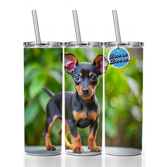 Miniature Pinscher Dog Puppy Photo Skinny Tumbler 20oz with Straw Insulated Water Bottle Gift