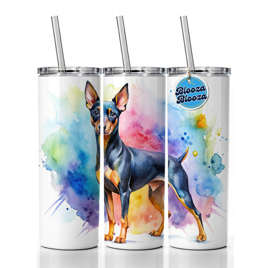 Miniature Pinscher Dog Watercolor Style Skinny Tumbler 20oz with Straw Insulated Water Bottle Gift