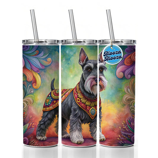 Miniature Schnauzer Dog Bohemian Art Skinny Tumbler 20oz with Straw Insulated Water Bottle Gift