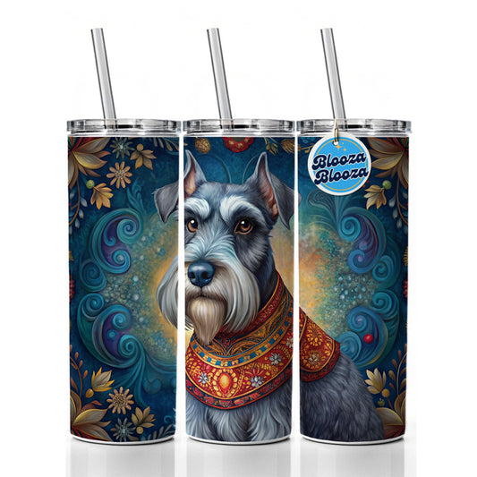 Miniature Schnauzer Dog French Bohemian Art Skinny Tumbler 20oz with Straw Insulated Water Bottle Gift