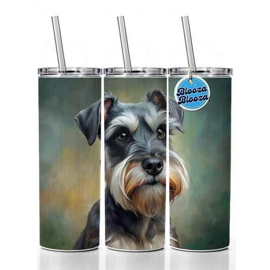 Miniature Schnauzer Dog Illustration Skinny Tumbler 20oz with Straw Insulated Water Bottle Gift