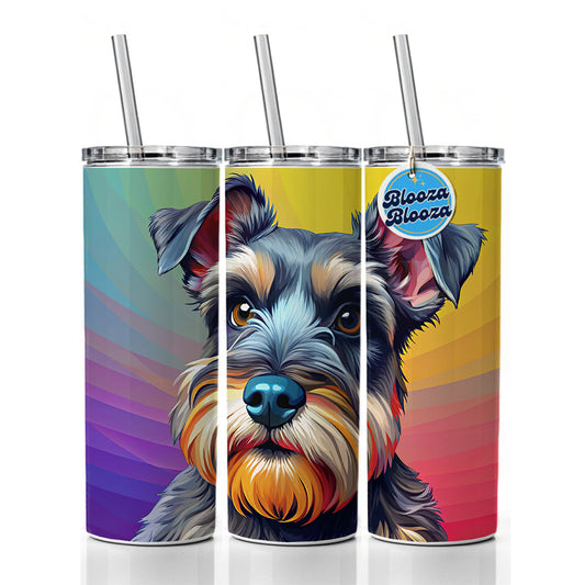 Miniature Schnauzer Dog Pop Art Skinny Tumbler 20oz with Straw Insulated Water Bottle Gift