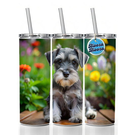 Miniature Schnauzer Dog Puppy Photo Skinny Tumbler 20oz with Straw Insulated Water Bottle Gift