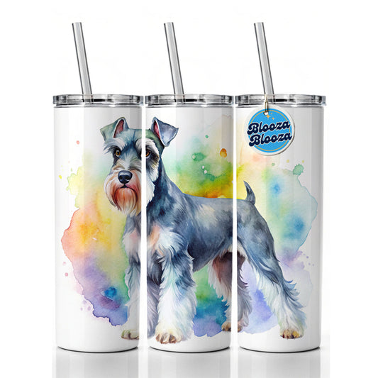 Miniature Schnauzer Dog Watercolor Style Skinny Tumbler 20oz with Straw Insulated Water Bottle Gift