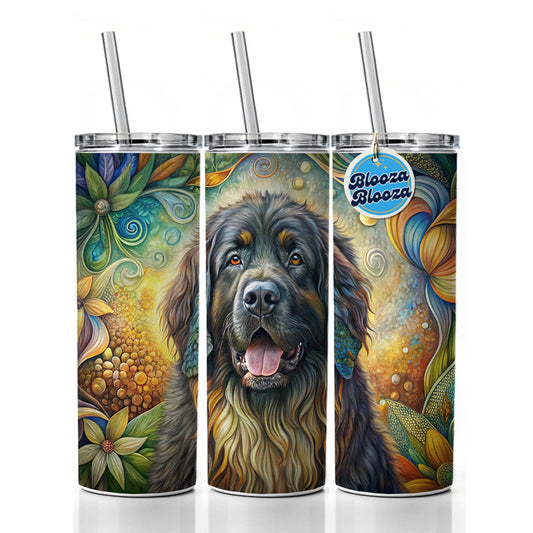 Newfoundland Dog Bohemian Art Skinny Tumbler 20oz with Straw Insulated Water Bottle Gift