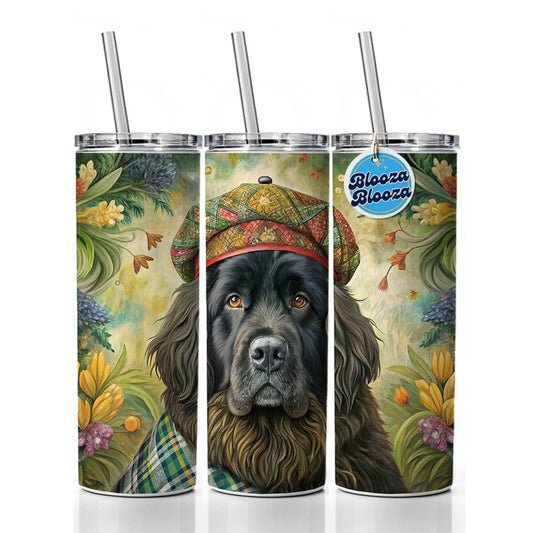 Newfoundland Dog French Bohemian Art Skinny Tumbler 20oz with Straw Insulated Water Bottle Gift