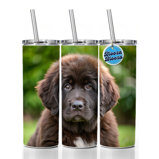 Newfoundland Dog Puppy Photo Skinny Tumbler 20oz with Straw Insulated Water Bottle Gift