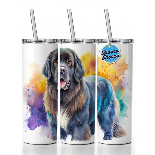 Newfoundland Dog Watercolor Style Skinny Tumbler 20oz with Straw Insulated Water Bottle Gift