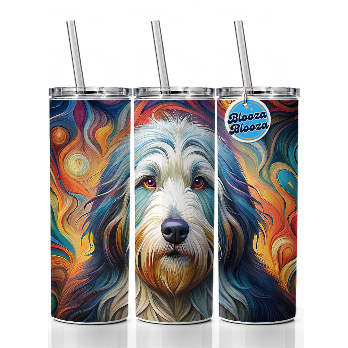 Old English Sheepdog Dog Abstract Art Skinny Tumbler 20oz with Straw Insulated Water Bottle Gift