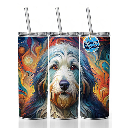Old English Sheepdog Dog Abstract Art Skinny Tumbler 20oz with Straw Insulated Water Bottle Gift