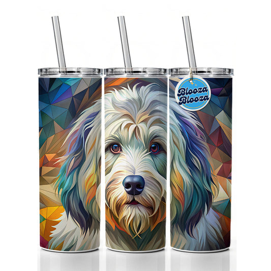 Old English Sheepdog Dog Abstract Stylized Art Skinny Tumbler 20oz with Straw Insulated Water Bottle Gift