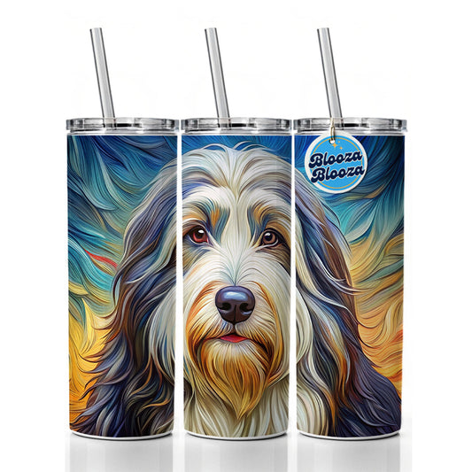 Old English Sheepdog Dog Expressionism Art Skinny Tumbler 20oz with Straw Insulated Water Bottle Gift