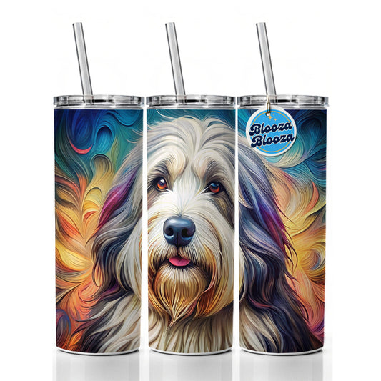 Old English Sheepdog Dog French Bohemian Art Skinny Tumbler 20oz with Straw Insulated Water Bottle Gift