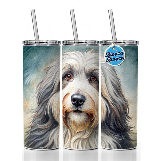 Old English Sheepdog Dog Illustration Skinny Tumbler 20oz with Straw Insulated Water Bottle Gift