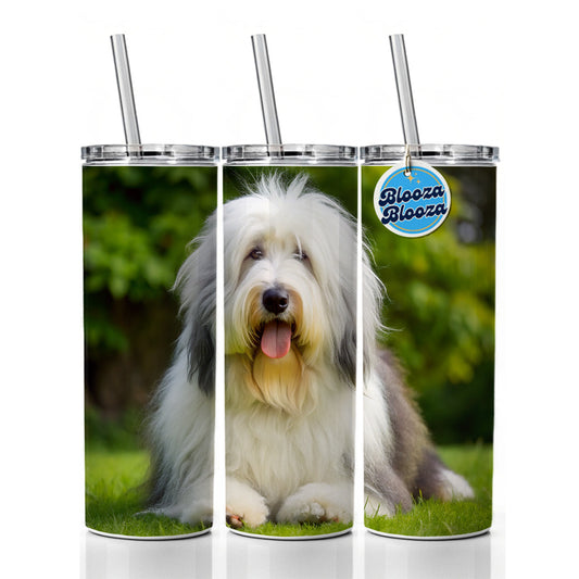 Old English Sheepdog Dog Photo Skinny Tumbler 20oz with Straw Insulated Water Bottle Gift