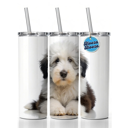 Old English Sheepdog Dog Puppy Photo Skinny Tumbler 20oz with Straw Insulated Water Bottle Gift