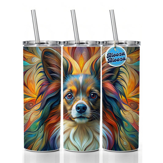 Papillion Dog Abstract Art Skinny Tumbler 20oz with Straw Insulated Water Bottle Gift