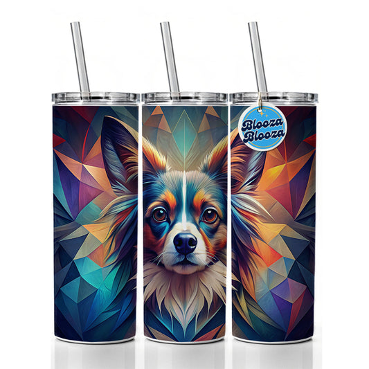 Papillion Dog Abstract Stylized Art Skinny Tumbler 20oz with Straw Insulated Water Bottle Gift