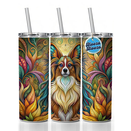 Papillion Dog Art Nouveau Skinny Tumbler 20oz with Straw Insulated Water Bottle Gift