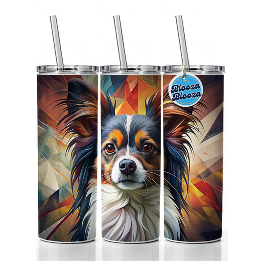 Papillion Dog Contemporary Art Skinny Tumbler 20oz with Straw Insulated Water Bottle Gift