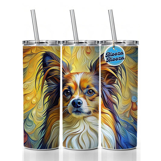 Papillion Dog Expressionism Art Skinny Tumbler 20oz with Straw Insulated Water Bottle Gift