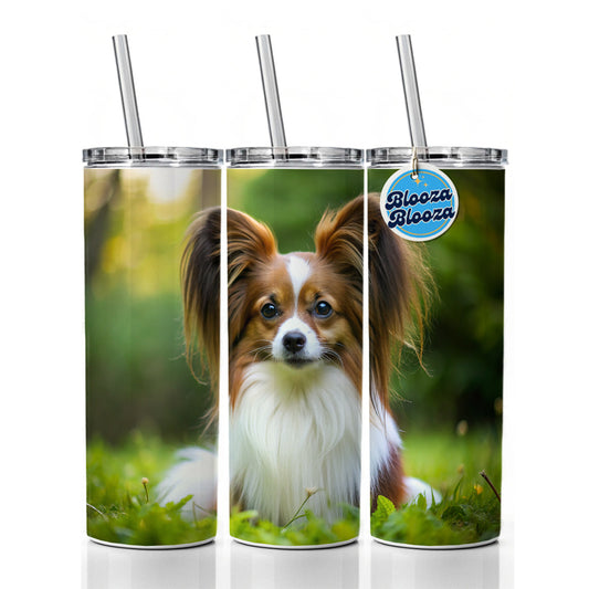 Papillion Dog Photo Skinny Tumbler 20oz with Straw Insulated Water Bottle Gift