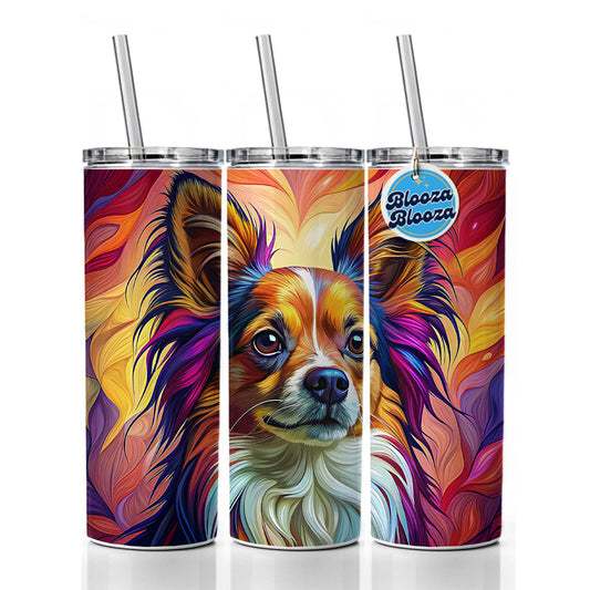 Papillion Dog Pop Art Skinny Tumbler 20oz with Straw Insulated Water Bottle Gift